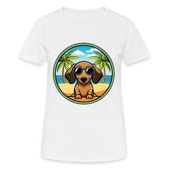 Miniatur Dackel Hund Rasse Cartoon Sonnenbrille - Frauen T-Shirt atmungsaktiv - Weiß - Vorne - AI Model Female 172 dark (172cm)
