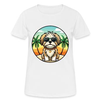 Maltese Shih Tzu Dog Breed Cartoon Sunglass Beach - Women's Breathable T-Shirt - white - Front - AI Model Female 172 dark (172cm)