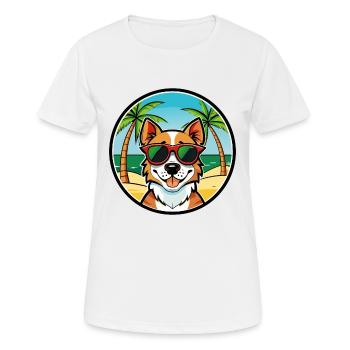 Portugais Podengo Pequeno Chien Race Dessin Animé Plage - T-shirt respirant Femme - blanc - Devant - AI Model Female 172 dark (172cm)