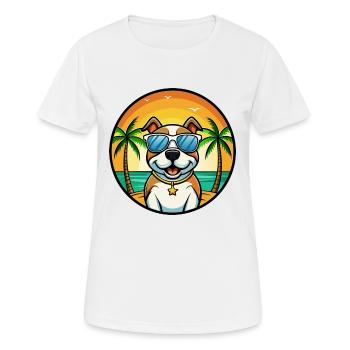 Pitbull Hund Rasse Cartoon Sonnenbrille Strand - Frauen T-Shirt atmungsaktiv - Weiß - Vorne - AI Model Female 172 dark (172cm)