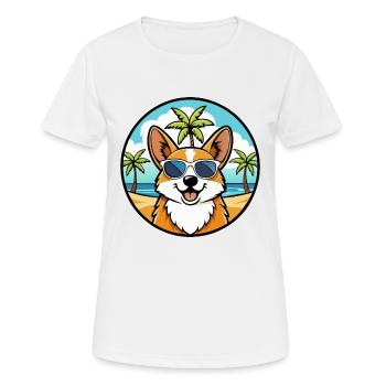 Pembroke Welsh Corgi Dog Breed Cartoon Sunglasses - Women's Breathable T-Shirt - white - Front - AI Model Female 172 dark (172cm)