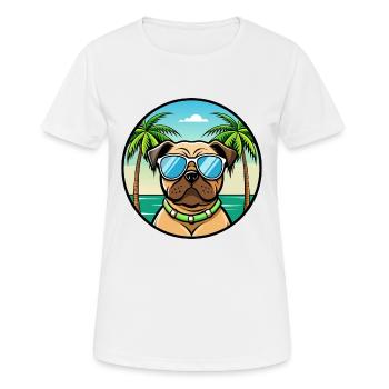 Pug Dog Breed Cartoon Sunglasses Beach - Women's Breathable T-Shirt - white - Front - AI Model Female 172 dark (172cm)