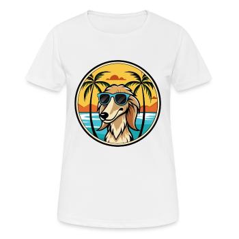 Saluki Hund Rasse Cartoon Sonnenbrille Strand - Frauen T-Shirt atmungsaktiv - Weiß - Vorne - AI Model Female 172 dark (172cm)
