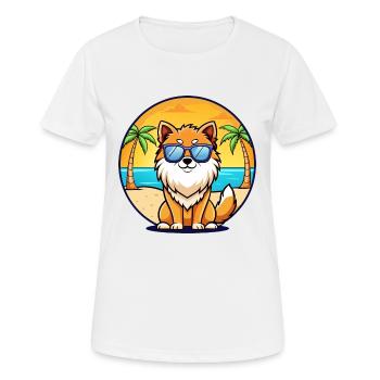 Pommersche Spitz Hunderasse Cartoon Sonnenbrille Strand - Frauen T-Shirt atmungsaktiv - Weiß - Vorne - AI Model Female 172 dark (172cm)