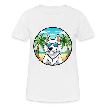 Weißer Schäferhund Hunderasse Cartoon Sonnenbrille Strand - Frauen T-Shirt atmungsaktiv - Weiß - Vorne - AI Model Female 172 dark (172cm)