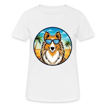 Rough Collie Dog Breed Cartoon Sunglasses Beach - Women's Breathable T-Shirt - white - Front - AI Model Female 172 dark (172cm)