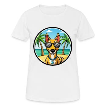 Arlequin russe Chien de race de chien dessin animé plage - T-shirt respirant Femme - blanc - Devant - AI Model Female 172 dark (172cm)