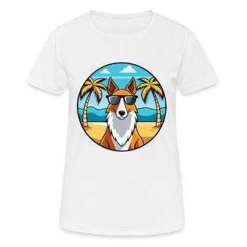 Smooth Collie Hunderasse Cartoon Sonnenbrille Strand - Frauen T-Shirt atmungsaktiv - Weiß - Vorne - AI Model Female 172 dark (172cm)