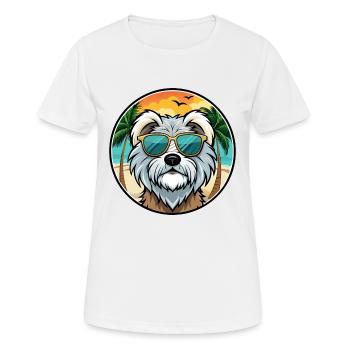 Tibetan Terrier Dog Breed Cartoon Sunglasses Beach - Women's Breathable T-Shirt - white - Front - AI Model Female 172 dark (172cm)