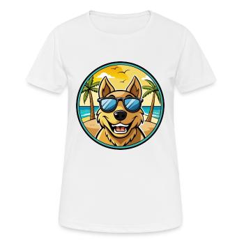 Sapsali Dog Breed Cartoon Sunglasses Beach - Women's Breathable T-Shirt - white - Front - AI Model Female 172 dark (172cm)