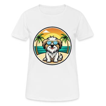 Tibetische Kyi Apso Hunderasse Cartoon Sonnenbrille Strand - Frauen T-Shirt atmungsaktiv - Weiß - Vorne - AI Model Female 172 dark (172cm)