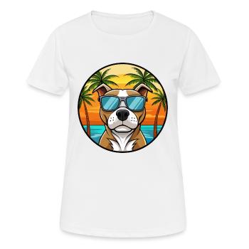 Staffordshire Bull Terrier Dog Breed Cartoon Beach - Women's Breathable T-Shirt - white - Front - AI Model Female 172 dark (172cm)
