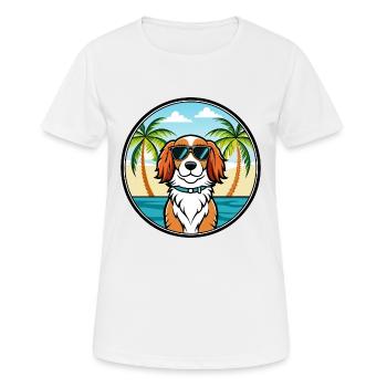 Welsh Springer Spaniel Dog Breed Cartoon Beach - Women's Breathable T-Shirt - white - Front - AI Model Female 172 dark (172cm)