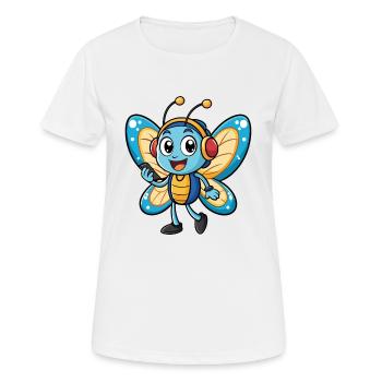 Papillon Drôle Dessin Animé Personnage Casque Musique - T-shirt respirant Femme - blanc - Devant - AI Model Female 172 dark (172cm)