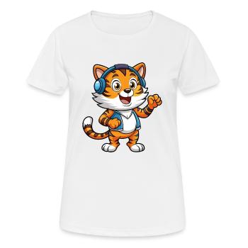 Tiger Lustige Zeichentrickfigur Kopfhörer Musik - Frauen T-Shirt atmungsaktiv - Weiß - Vorne - AI Model Female 172 dark (172cm)