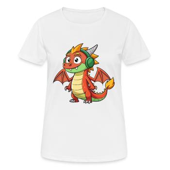 Drache Lustige Zeichentrickfigur Kopfhörer Musik - Frauen T-Shirt atmungsaktiv - Weiß - Vorne - AI Model Female 172 dark (172cm)