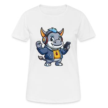 Rhino Funny Cartoon Character Musique de casque - T-shirt respirant Femme - blanc - Devant - AI Model Female 172 dark (172cm)