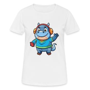 Hippo Funny Cartoon Character Musique de casque - T-shirt respirant Femme - blanc - Devant - AI Model Female 172 dark (172cm)