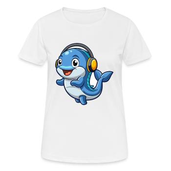 Baleine Drôle Dessin Animé Personnage Casque Musique - T-shirt respirant Femme - blanc - Devant - AI Model Female 172 dark (172cm)