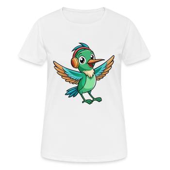 Kolibri Lustige Cartoon Tier Kopfhörer Musik - Frauen T-Shirt atmungsaktiv - Weiß - Vorne - AI Model Female 172 dark (172cm)