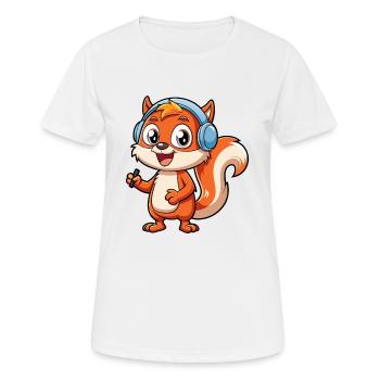 Squirrel Funny Cartoon Character Headphone Music - Women's Breathable T-Shirt - white - Front - AI Model Female 172 dark (172cm)