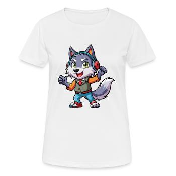 Wolf Funny Cartoon Character Headphone Music - Women's Breathable T-Shirt - white - Front - AI Model Female 172 dark (172cm)