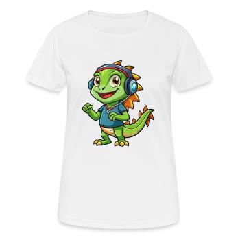 Iguana Funny Cartoon Character Headphone Music - Women's Breathable T-Shirt - white - Front - AI Model Female 172 dark (172cm)