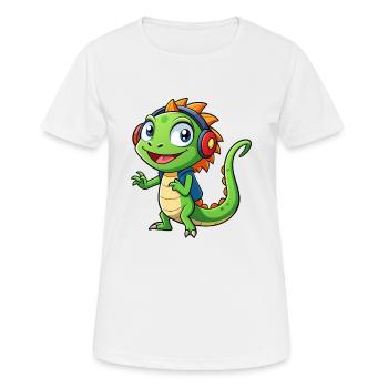 Eidechse Lustige Zeichentrickfigur Kopfhörer Musik - Frauen T-Shirt atmungsaktiv - Weiß - Vorne - AI Model Female 172 dark (172cm)