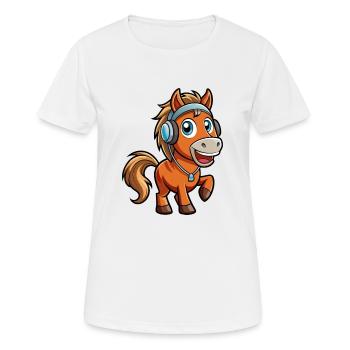 Cheval Drôle Dessin Animé Personnage Casque Musique - T-shirt respirant Femme - blanc - Devant - AI Model Female 172 dark (172cm)