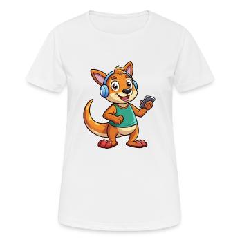 Kangaroo Funny Cartoon Character Headphone Music - Women's Breathable T-Shirt - white - Front - AI Model Female 172 dark (172cm)