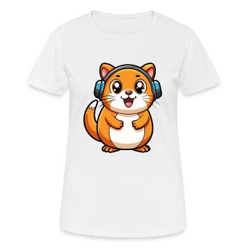 Hamster Drôle Dessin Animé Personnage Casque Musique - T-shirt respirant Femme - blanc - Devant - AI Model Female 172 dark (172cm)