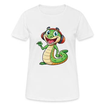 Snake Funny Cartoon Character Headphone Music - Women's Breathable T-Shirt - white - Front - AI Model Female 172 dark (172cm)