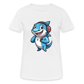 Requin Drôle Dessin Animé Personnage Casque Musique - T-shirt respirant Femme - blanc - Devant - AI Model Female 172 dark (172cm)