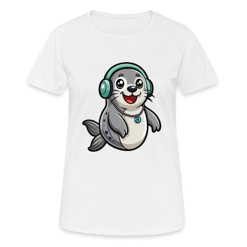 Seal Funny Cartoon Character Musique de casque - T-shirt respirant Femme - blanc - Devant - AI Model Female 172 dark (172cm)