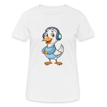 Gans Lustige Zeichentrickfigur Kopfhörer Musik - Frauen T-Shirt atmungsaktiv - Weiß - Vorne - AI Model Female 172 dark (172cm)