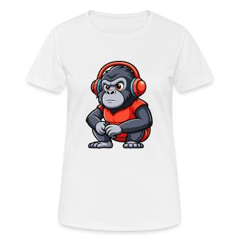 Gorilla Funny Cartoon Character Headphone Music - Women's Breathable T-Shirt - white - Front - AI Model Female 172 dark (172cm)