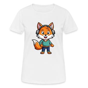 Fuchs Lustige Zeichentrickfigur Kopfhörer Musik - Frauen T-Shirt atmungsaktiv - Weiß - Vorne - AI Model Female 172 dark (172cm)