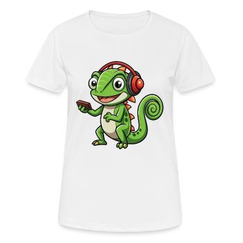 Chameleon Funny Cartoon Character Headphone Music - Women's Breathable T-Shirt - white - Front - AI Model Female 172 dark (172cm)