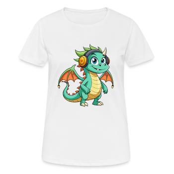 Dragon Funny Cartoon Character Musique de casque - T-shirt respirant Femme - blanc - Devant - AI Model Female 172 dark (172cm)
