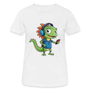 Eidechse Lustige Zeichentrickfigur Kopfhörer Musik - Frauen T-Shirt atmungsaktiv - Weiß - Vorne - AI Model Female 172 dark (172cm)