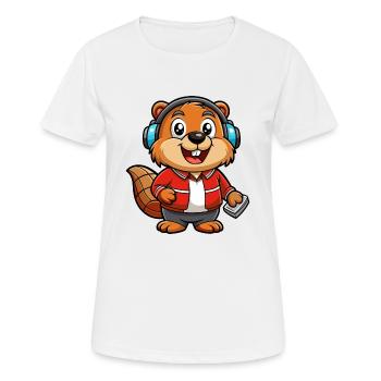 Beaver Funny Cartoon Character Headphone Music - Women's Breathable T-Shirt - white - Front - AI Model Female 172 dark (172cm)