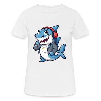 Hai Lustige Zeichentrickfigur Kopfhörer Musik - Frauen T-Shirt atmungsaktiv - Weiß - Vorne - AI Model Female 172 dark (172cm)
