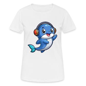 Baleine Drôle Dessin Animé Personnage Casque Musique - T-shirt respirant Femme - blanc - Devant - AI Model Female 172 dark (172cm)