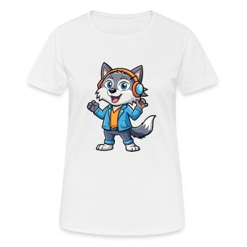 Wolf Funny Cartoon Character Headphone Music - Women's Breathable T-Shirt - white - Front - AI Model Female 172 dark (172cm)