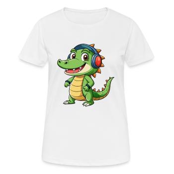 Crocodile Drôle Dessin Animé Personnage Casque Musique - T-shirt respirant Femme - blanc - Devant - AI Model Female 172 dark (172cm)