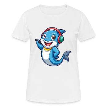 Delfin Lustige Zeichentrickfigur Kopfhörer Musik - Frauen T-Shirt atmungsaktiv - Weiß - Vorne - AI Model Female 172 dark (172cm)