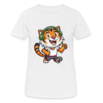 Tiger Lustige Zeichentrickfigur Kopfhörer Musik - Frauen T-Shirt atmungsaktiv - Weiß - Vorne - AI Model Female 172 dark (172cm)