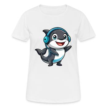 Orca Lustige Zeichentrickfigur Kopfhörer Musik - Frauen T-Shirt atmungsaktiv - Weiß - Vorne - AI Model Female 172 dark (172cm)