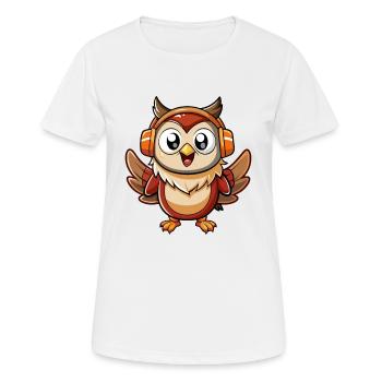 Owl Funny Cartoon Character Headphone Music - Women's Breathable T-Shirt - white - Front - AI Model Female 172 dark (172cm)