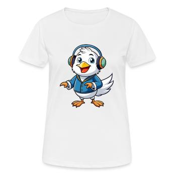 Seagull Funny Cartoon Character Headphone Music - Women's Breathable T-Shirt - white - Front - AI Model Female 172 dark (172cm)